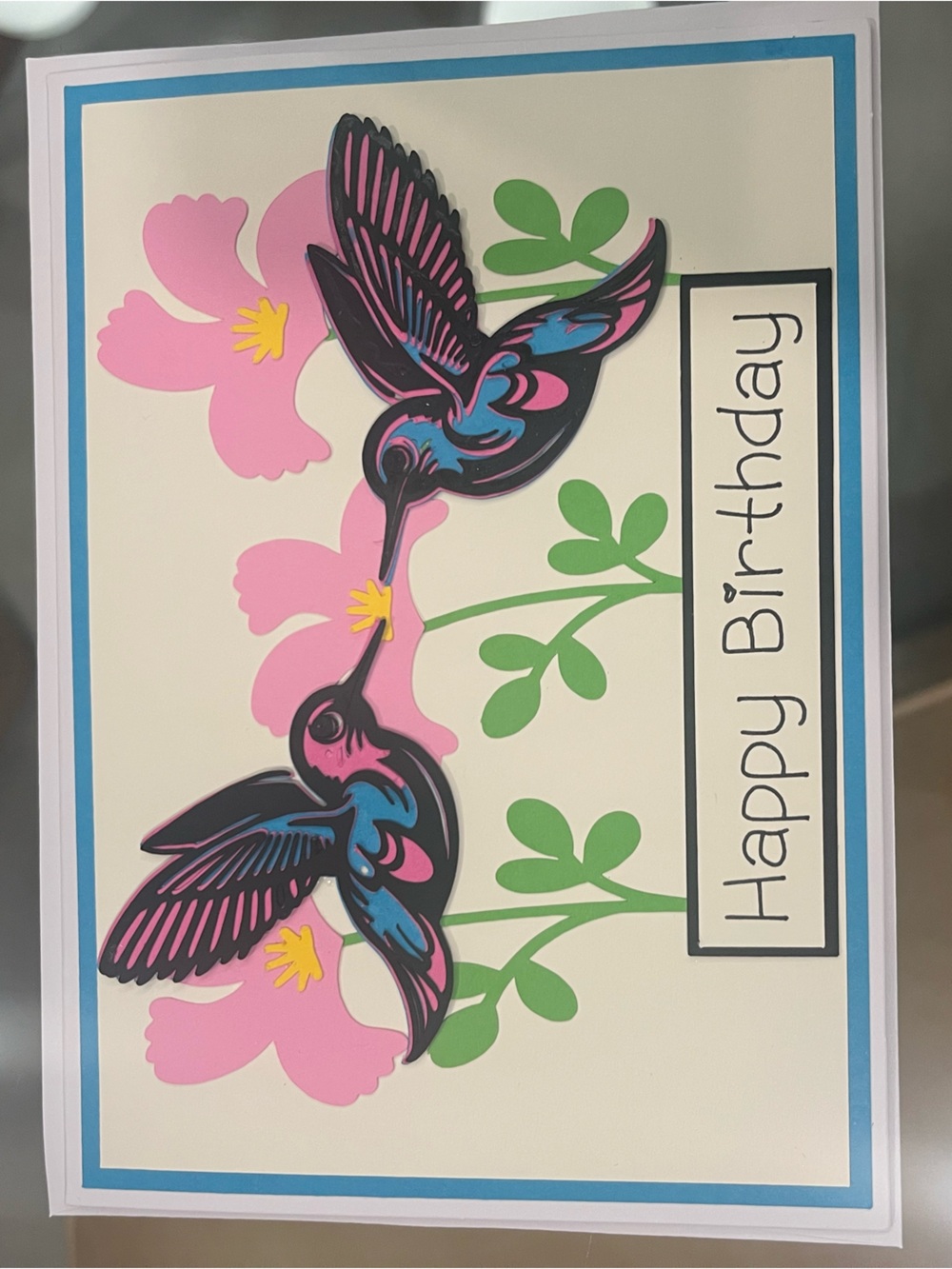 Happy Birthday Hummingbird Card with Pink Flowers